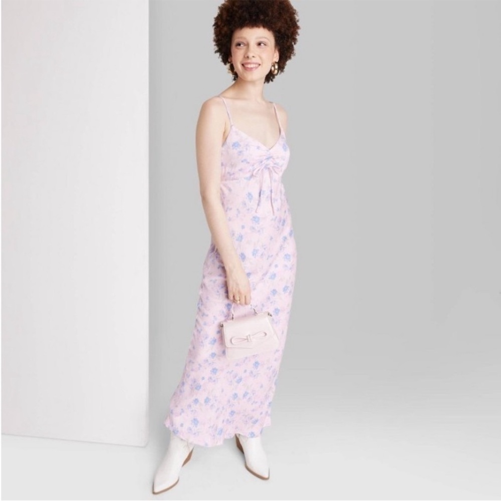 Women's Ruched Front Maxi Slip Dress - Wild Fable™ Pink Floral blue new tags